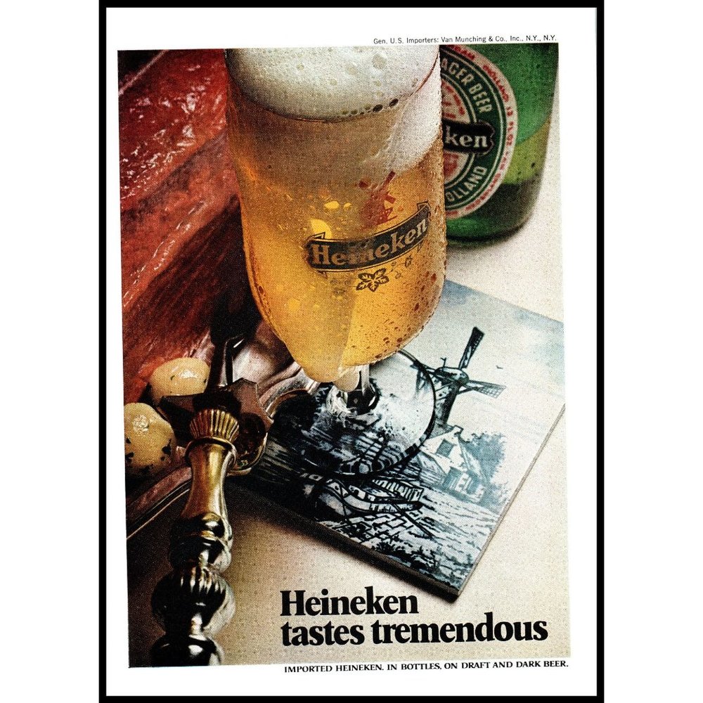 1971 Heineken Beer Vintage Print Ad Holland Dutch Windmill Coaster Wall Art